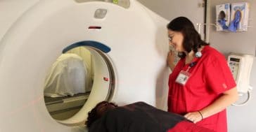 Woman getting a CT scan