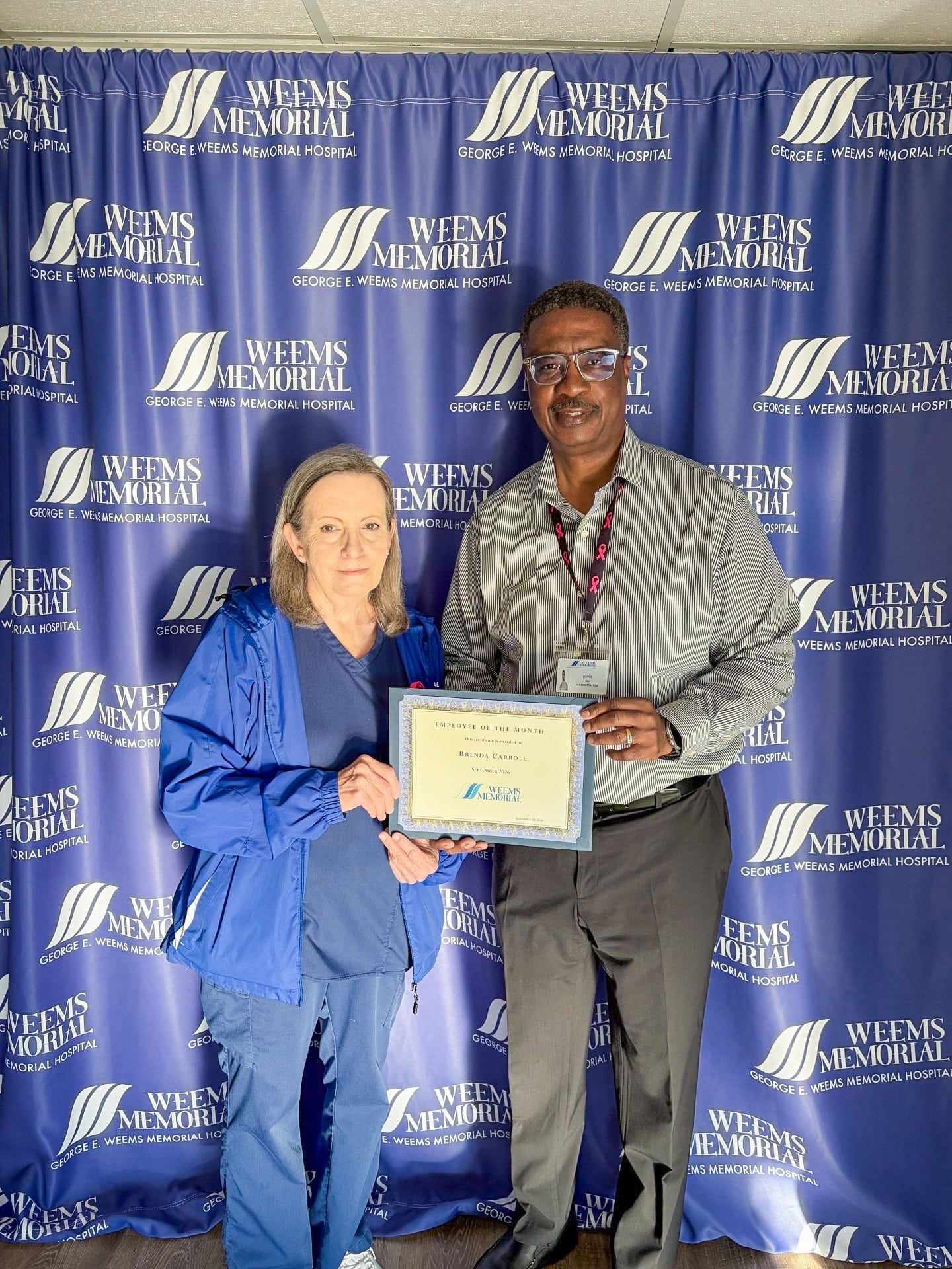 Brenda Carroll, Weems Memorial Hospital's September Employee of the Month